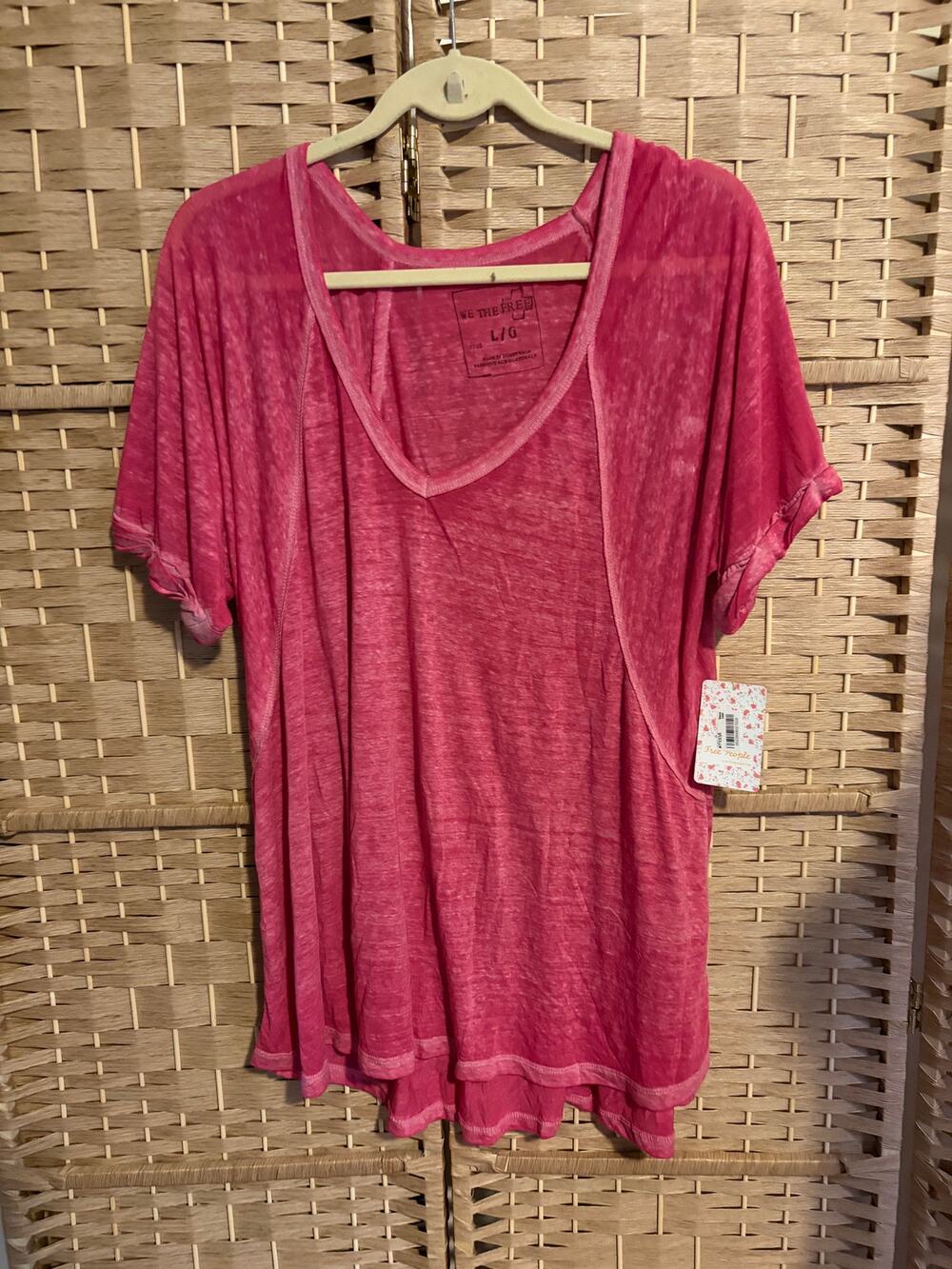 NWT Free People Burnout Free Fallin Tee, Dazzling Pink, Large